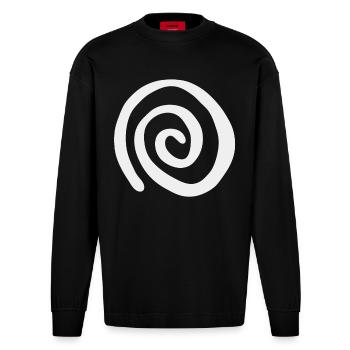 Pattern and Illusion Hypnosis Spiral - Heavyweight Oversized Organic Longsleeve Shirt Made in EU - SOLID BLACK - Front