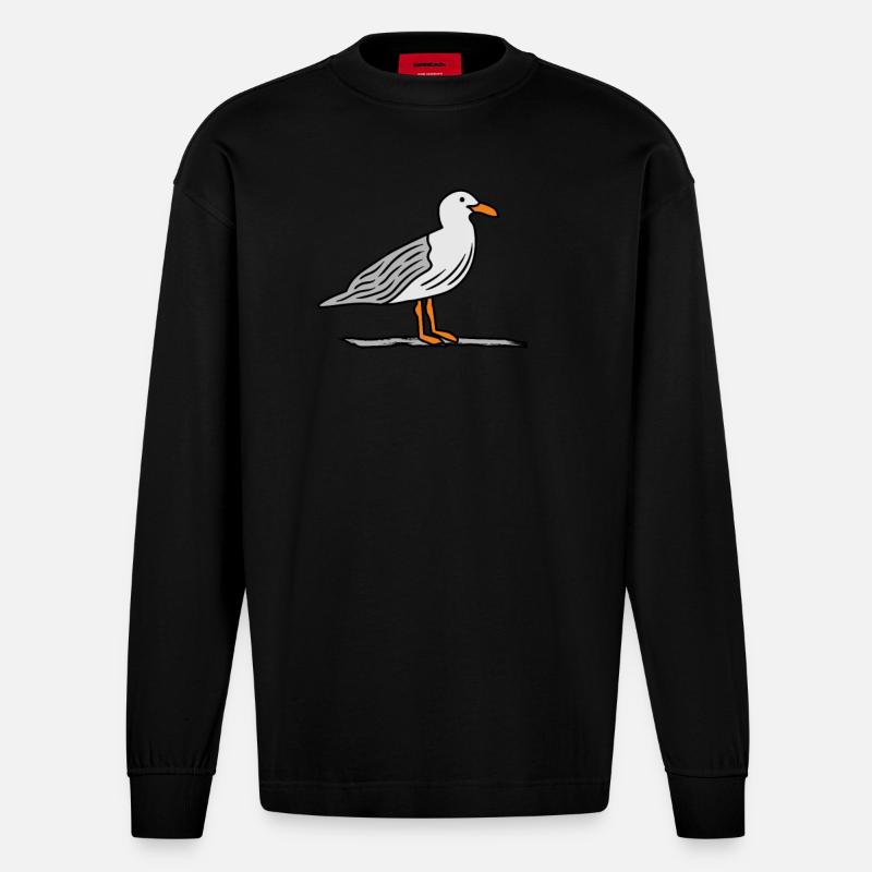 Möwe auf Stein - Heavyweight Oversized Organic Langarmshirt Made in EU - SOLID BLACK