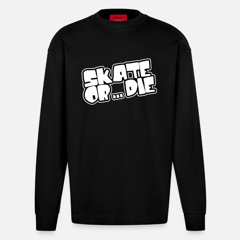 Skate oder stirb - Skateboarden - Heavyweight Oversized Organic Langarmshirt Made in EU - SOLID BLACK