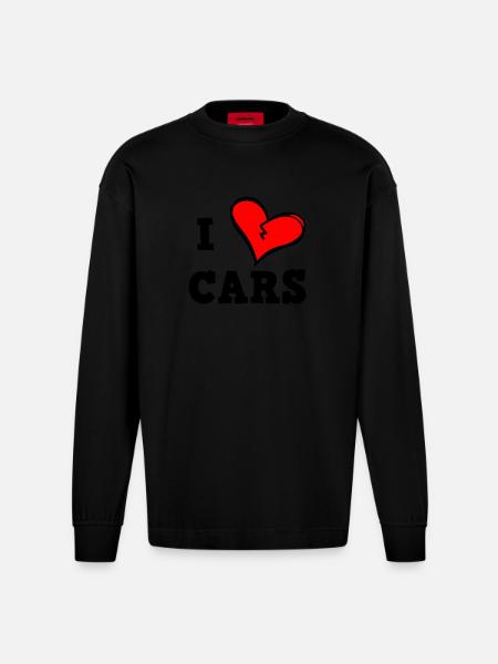 Ich liebe Autos - Heavyweight Oversized Organic Langarmshirt Made in EU - SOLID BLACK