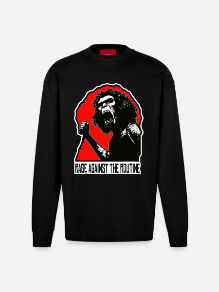 Homo erectus - Anger against routine - Heavyweight Oversized Organic Longsleeve Shirt Made in EU - SOLID BLACK