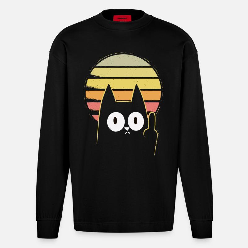 Mittelfinger Katze - Heavyweight Oversized Organic Langarmshirt Made in EU - SOLID BLACK