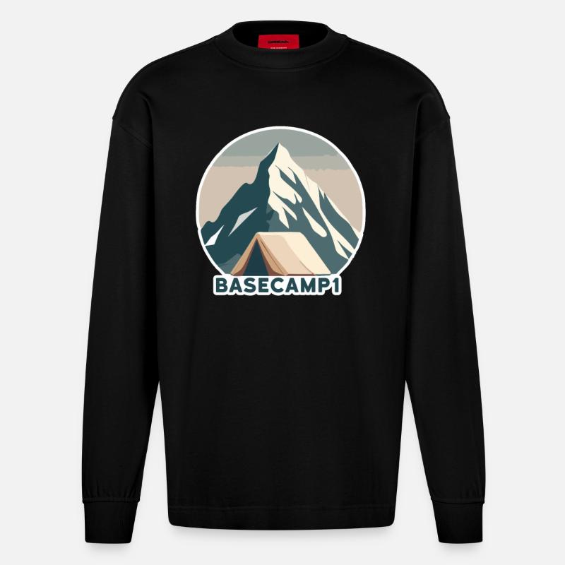 Bergsteiger Basislager 1 - Heavyweight Oversized Organic Langarmshirt Made in EU - SOLID BLACK