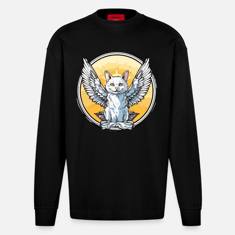 Chat avec des ailes - Manches longues bio épais oversize fabriqué en UE - SOLID BLACK