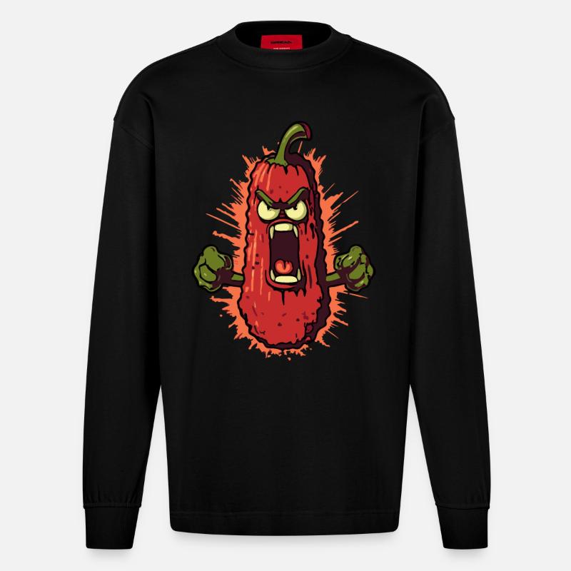 Wütendes Gemüse - Heavyweight Oversized Organic Langarmshirt Made in EU - SOLID BLACK