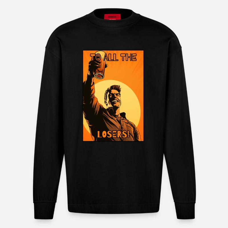 Bravo à tous les perdants - Manches longues bio épais oversize fabriqué en UE - SOLID BLACK