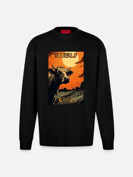 Absolut coole Kuh - Heavyweight Oversized Organic Langarmshirt Made in EU - SOLID BLACK