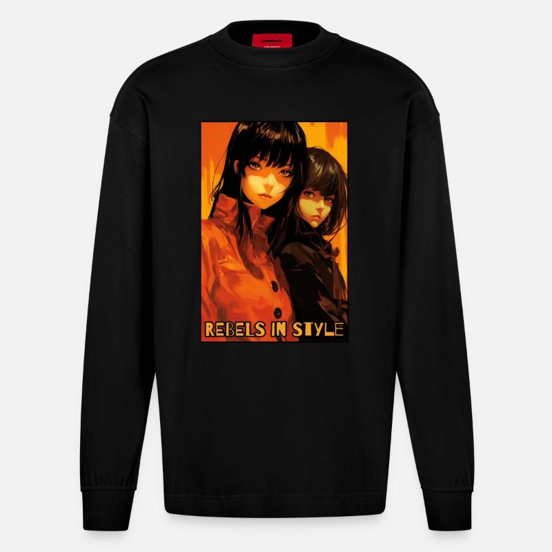 Rebellen mit Stil: Anime-Mädchen - Heavyweight Oversized Organic Langarmshirt Made in EU - SOLID BLACK