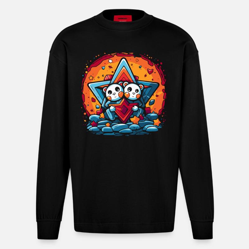 Deux ours aimants - Manches longues bio épais oversize fabriqué en UE - SOLID BLACK