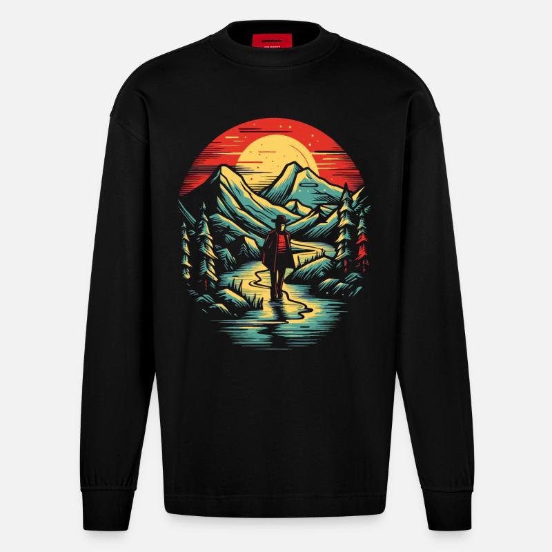 Der einsame Wanderer - Heavyweight Oversized Organic Langarmshirt Made in EU - SOLID BLACK