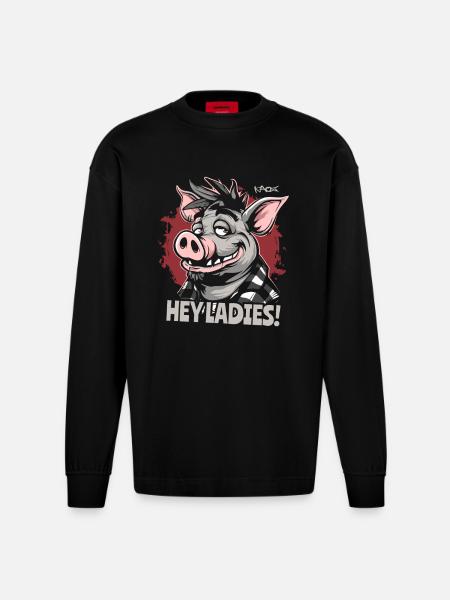 Salut mesdames ! Joli cochon - Manches longues bio épais oversize fabriqué en UE - SOLID BLACK