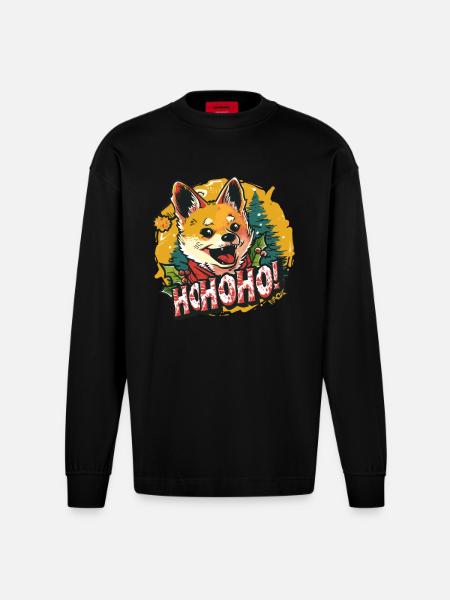 liten hund till jul: Ho Ho Ho! - Heavyweight Oversized Organic Longsleeve Made in EU - SOLID BLACK
