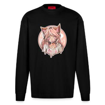 Cool Anime Fox Girl - Heavyweight Oversized Organic Longsleeve Shirt Made in EU - SOLID BLACK - Front