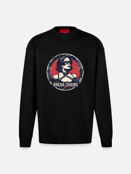 Checker: Break the chains - Heavyweight Oversized Organic Longsleeve Shirt Made in EU - SOLID BLACK