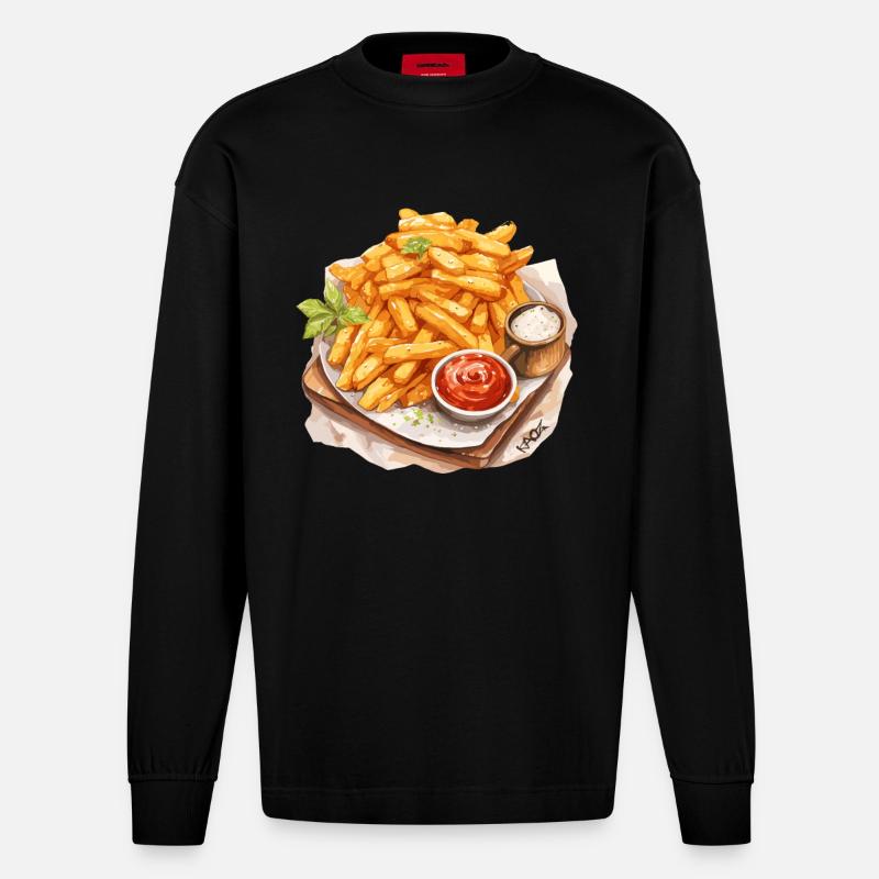 Leckere Pommes - Heavyweight Oversized Organic Langarmshirt Made in EU - SOLID BLACK