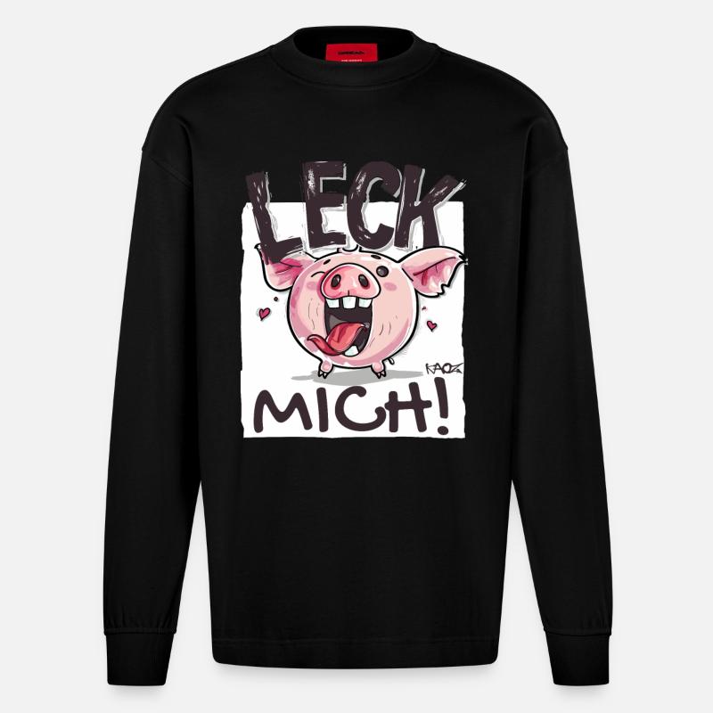 Petit cochon coquin : Lèche-moi - Manches longues bio épais oversize fabriqué en UE - SOLID BLACK
