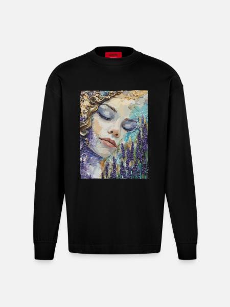 Girl sleeping in lavender - Heavyweight Oversized Organic Longsleeve Shirt Made in EU - SOLID BLACK