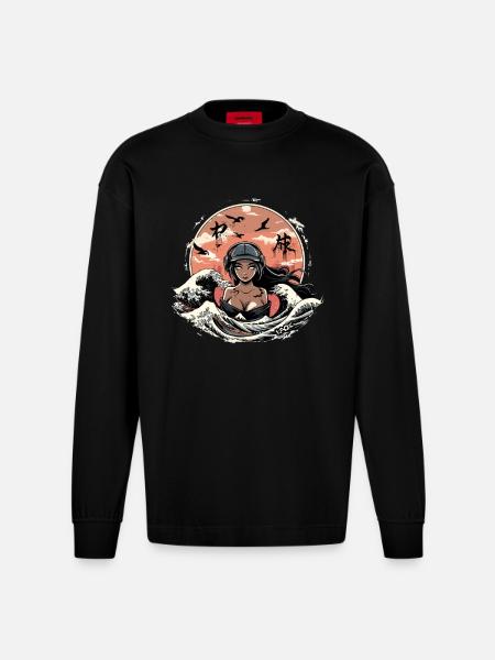 Girl in the waves - Heavyweight Oversized Organic Longsleeve Shirt Made in EU - SOLID BLACK