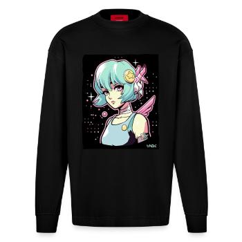 Coole Anime Sci-Fi-Cyborg-Mädchen - Heavyweight Oversized Organic Langarmshirt Made in EU - SOLID BLACK - Vorne
