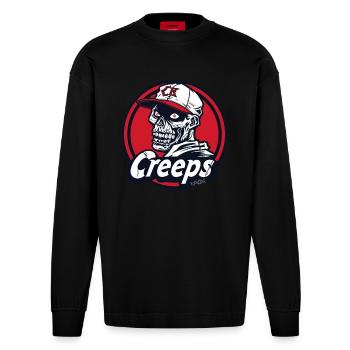 Logo de baseball amusant : Crâne et creeps - Manches longues bio épais oversize fabriqué en UE - SOLID BLACK - Devant