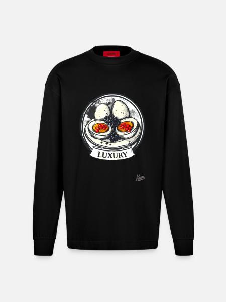 Eggs, Caviar and Luxury - Heavyweight Oversized Organic Longsleeve Shirt Made in EU - SOLID BLACK