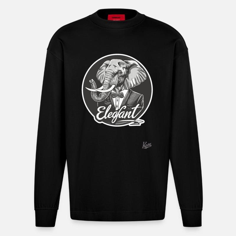 L’éléphant Eleg : l’éléphant élégant - Manches longues bio épais oversize fabriqué en UE - SOLID BLACK
