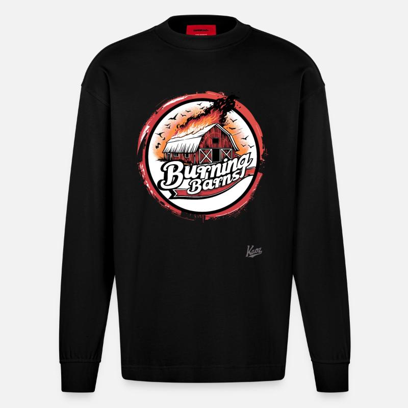 Fermier : Granges en feu - Manches longues bio épais oversize fabriqué en UE - SOLID BLACK