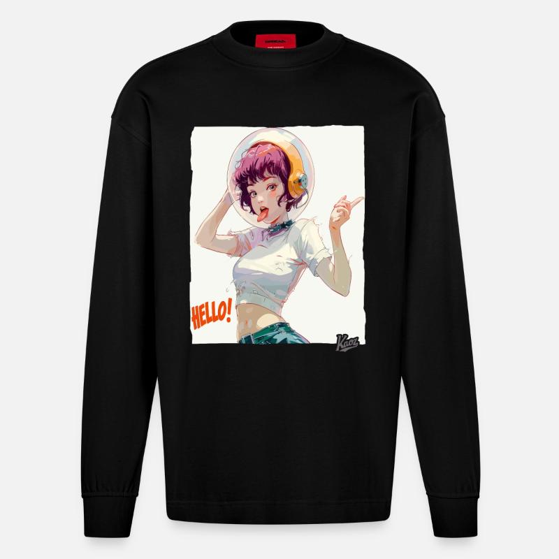Drôle d’astronaute dit bonjour - Manches longues bio épais oversize fabriqué en UE - SOLID BLACK