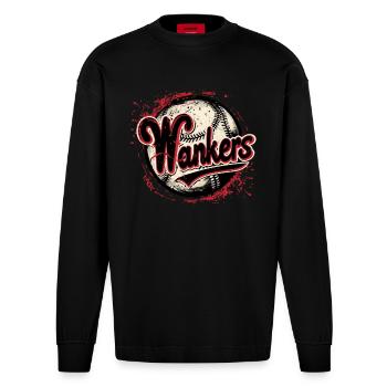 Wankers, parodie d’équipe de baseball - Manches longues bio épais oversize fabriqué en UE - SOLID BLACK - Devant