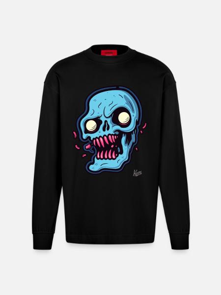 abstract blue skull - Heavyweight Oversized Organic Longsleeve Shirt Made in EU - SOLID BLACK