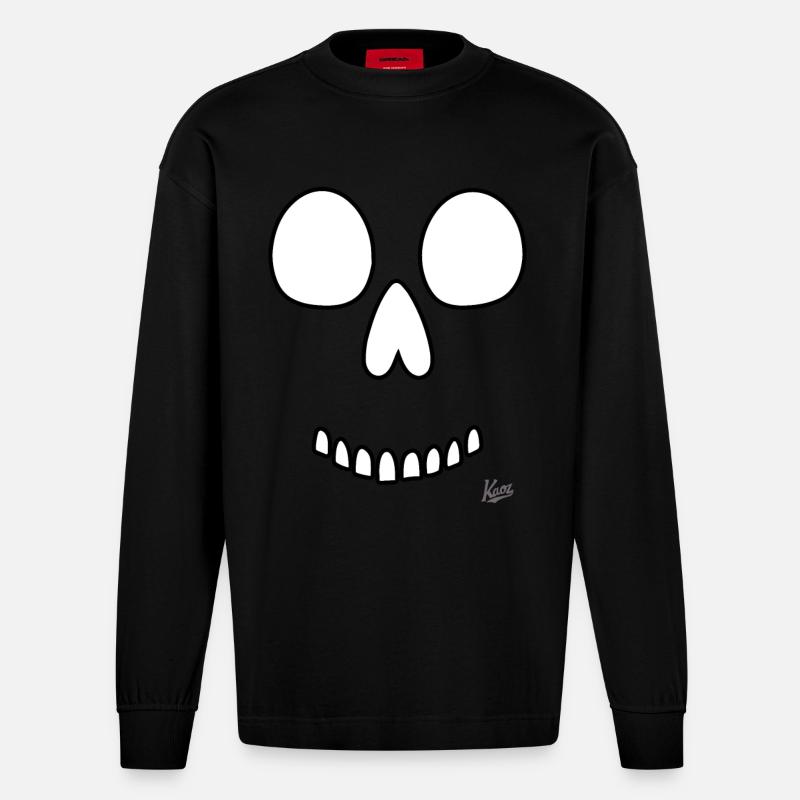 Sourire crâne - Manches longues bio épais oversize fabriqué en UE - SOLID BLACK