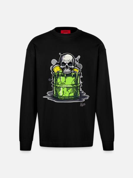 Toxic waste bin with skull - Heavyweight Oversized Organic Longsleeve Shirt Made in EU - SOLID BLACK