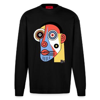Cubisme abstrait Art d’un homme des cavernes - Manches longues bio épais oversize fabriqué en UE - SOLID BLACK - Devant