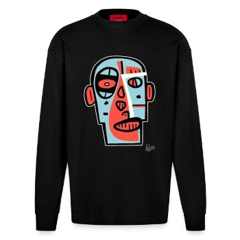 Art du cubisme abstrait : un portrait de visage - Manches longues bio épais oversize fabriqué en UE - SOLID BLACK - Devant
