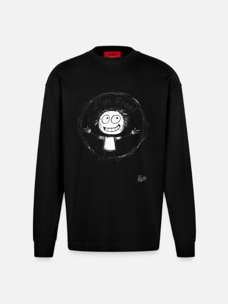 Stick Figure Figure: I'm Free! - Heavyweight Oversized Organic Longsleeve Shirt Made in EU - SOLID BLACK