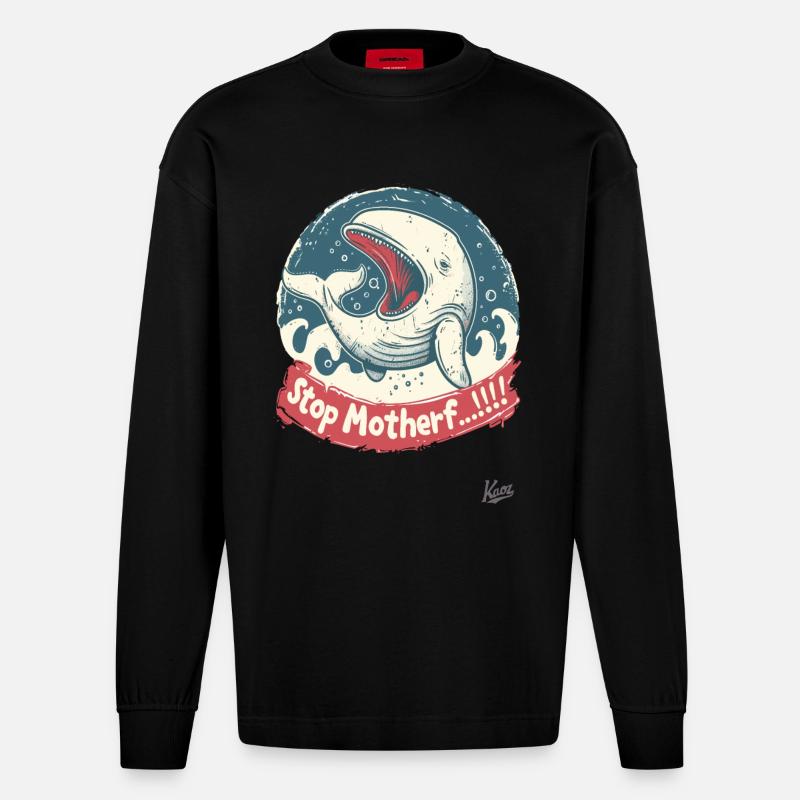Bedrohte Art: Walfisch, STOP MUTTERF... - Heavyweight Oversized Organic Langarmshirt Made in EU - SOLID BLACK
