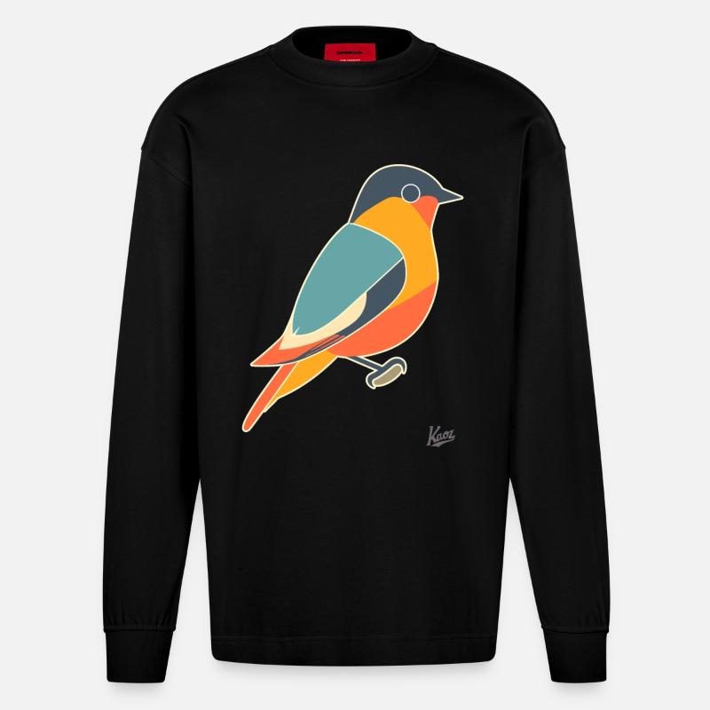 Cooler bunter Vogel - Heavyweight Oversized Organic Langarmshirt Made in EU - SOLID BLACK