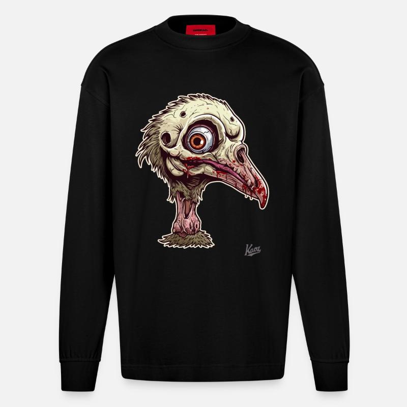 Zombie Straußenvogel Vogel - Heavyweight Oversized Organic Langarmshirt Made in EU - SOLID BLACK