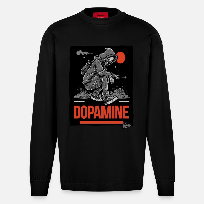 graffeur Skelet Skull Dopamine - Manches longues bio épais oversize fabriqué en UE - SOLID BLACK