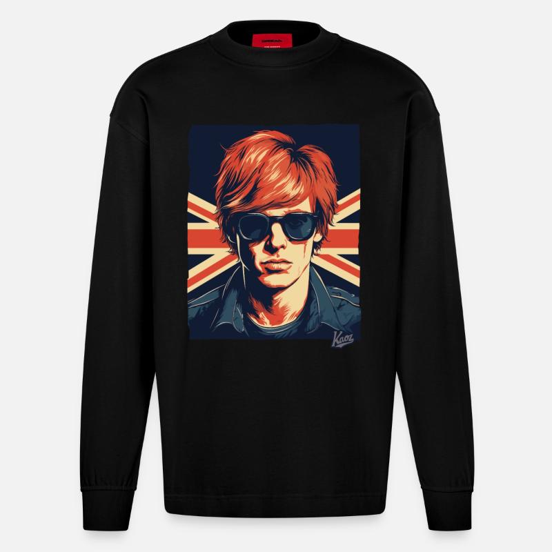 british flag british british guy - Heavyweight Oversized Organic Longsleeve Shirt Made in EU - SOLID BLACK