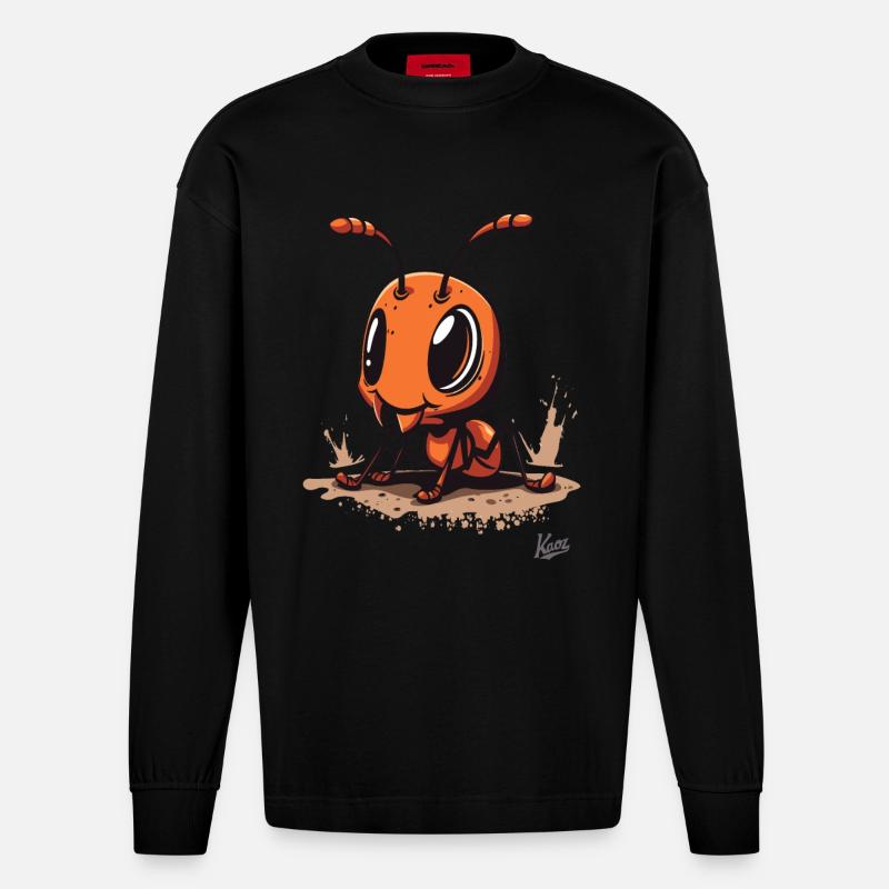 Mignon petit bébé fourmi - Manches longues bio épais oversize fabriqué en UE - SOLID BLACK