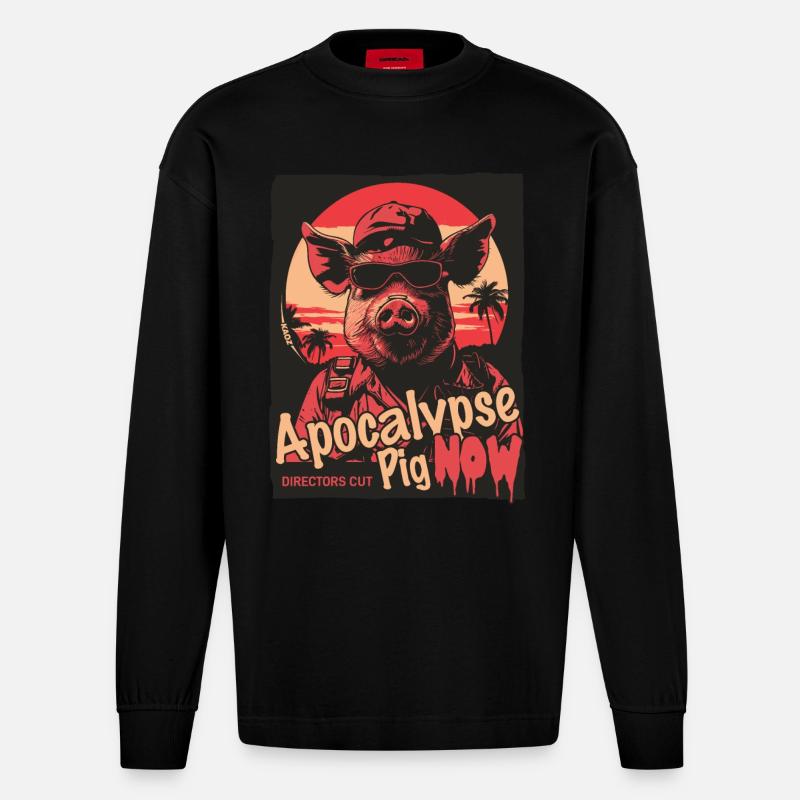Cooles Apokalypse-Schwein jetzt - Heavyweight Oversized Organic Langarmshirt Made in EU - SOLID BLACK