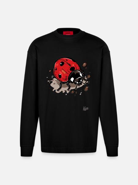 Cute cartoon ladybug - Heavyweight Oversized Organic Longsleeve Shirt Made in EU - SOLID BLACK