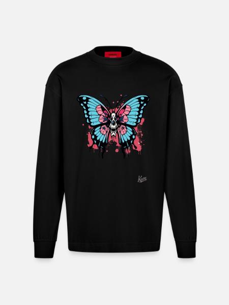 Clown Butterfly - Heavyweight Oversized Organic Longsleeve Shirt Made in EU - SOLID BLACK
