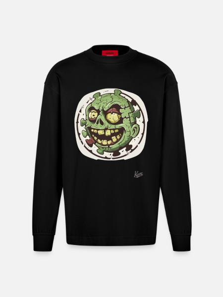 Stupid Funny Zombie Puzzle Head - Heavyweight Oversized Organic Longsleeve Shirt Made in EU - SOLID BLACK
