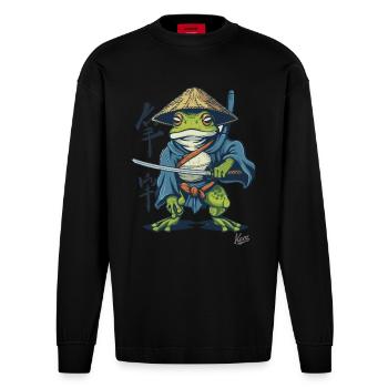 Japanischer Samurai-Ronin-Frosch - Heavyweight Oversized Organic Langarmshirt Made in EU - SOLID BLACK - Vorne