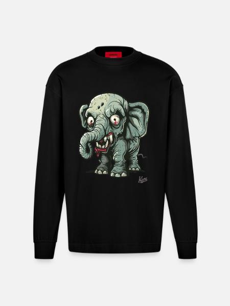 Funny Terrible Little Zombie Elephant - Heavyweight Oversized Organic Longsleeve Shirt Made in EU - SOLID BLACK