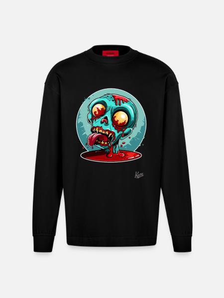 Lazy Zombie Ketchup Face - Heavyweight Oversized Organic Longsleeve Shirt Made in EU - SOLID BLACK