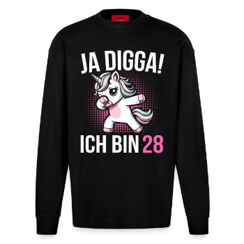 28. Geburtstag Frauen Einhorn Geschenk - Heavyweight Oversized Organic Langarmshirt Made in EU - SOLID BLACK - Vorne