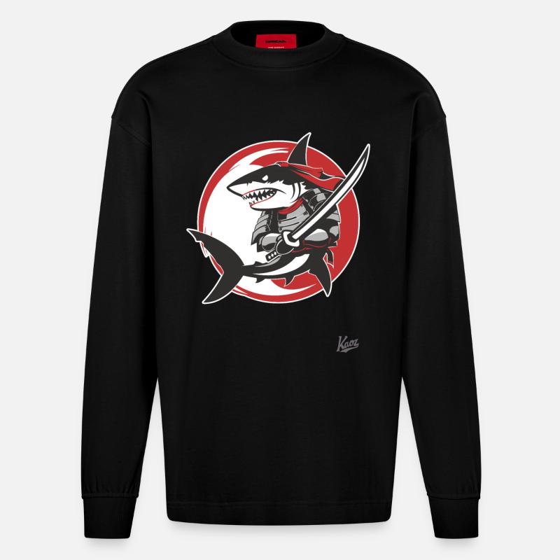 Requin Katana samouraï - Manches longues bio épais oversize fabriqué en UE - SOLID BLACK